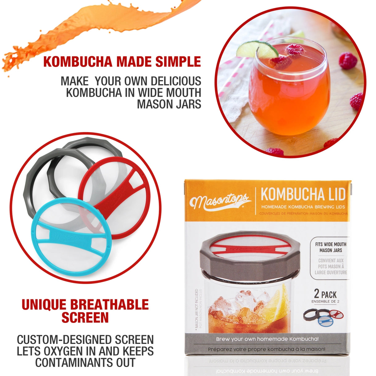 Masontops - Wide Mouth Kombucha Brewing Lids for Mason Jars