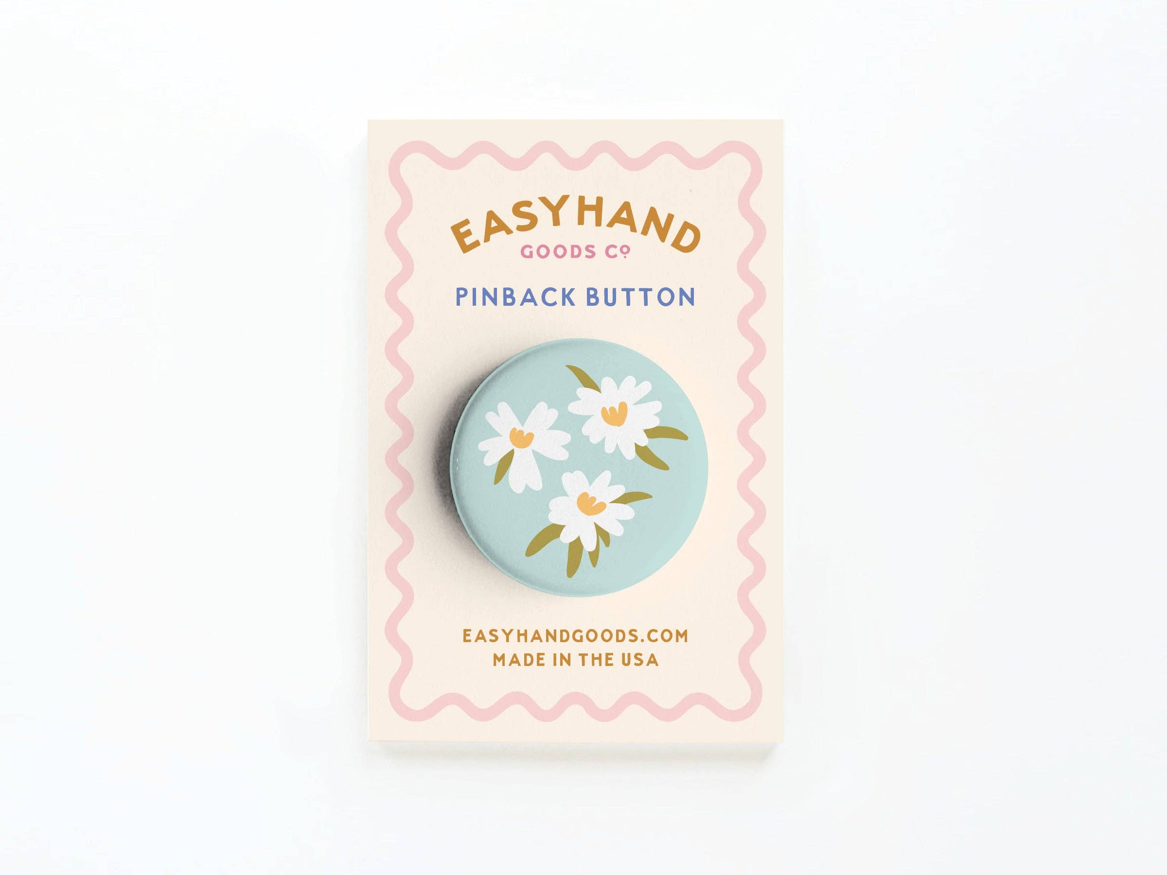White Flowers button pin with floral design