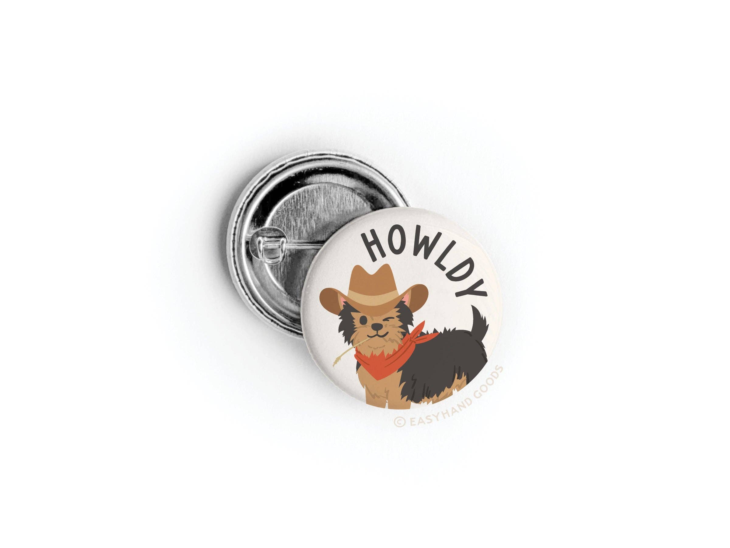Howldy button pin close-up detail