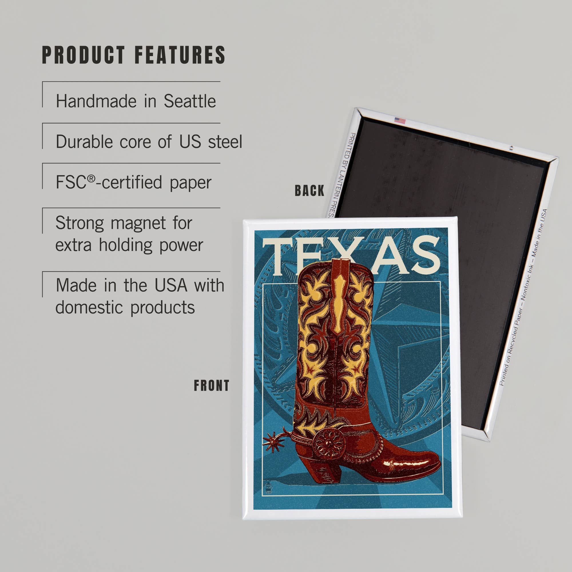 MAGNET Texas, Cowboy Boot, Letterpress