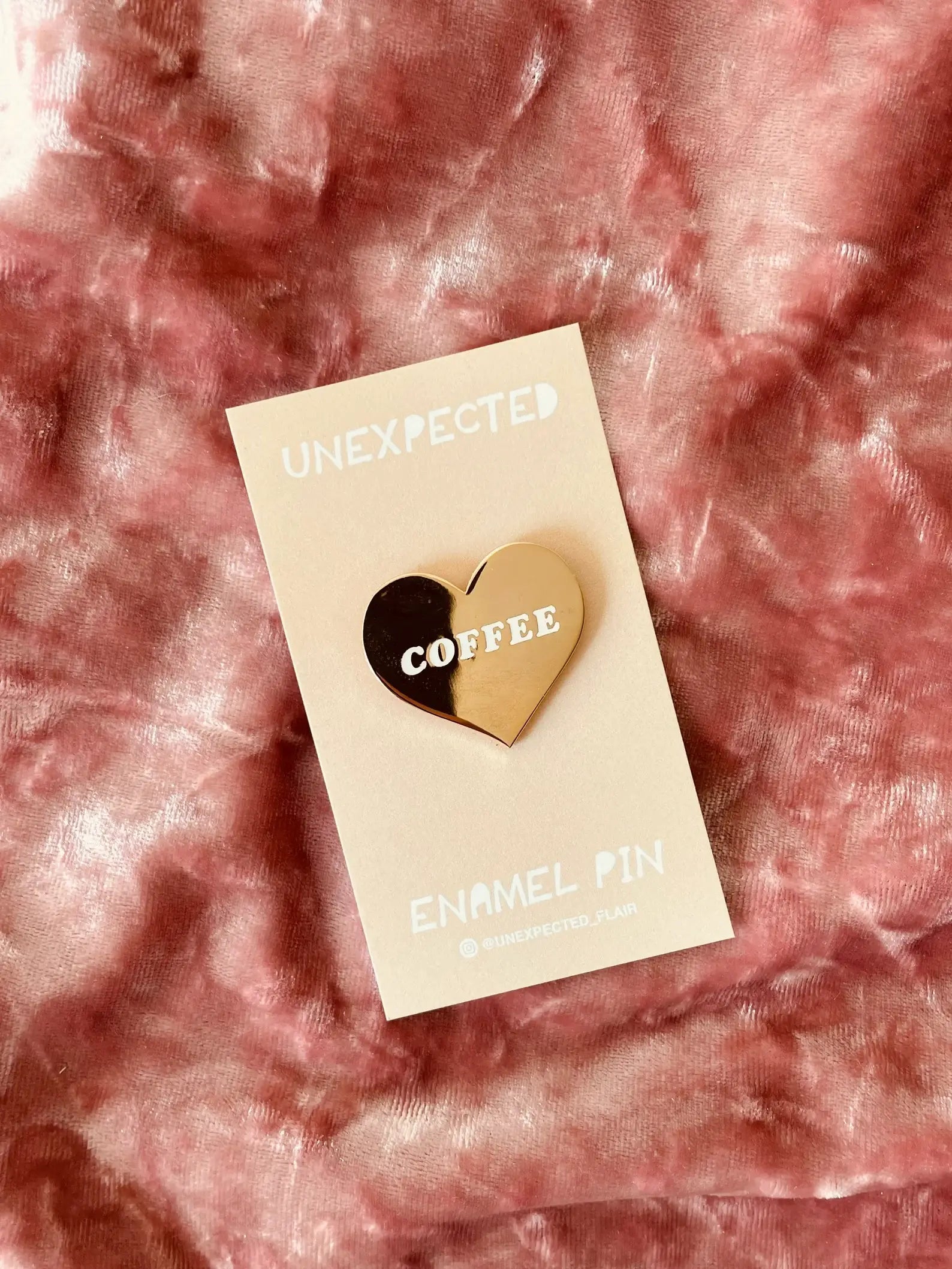 Gold Coffee Heart Enamel Pin with coffee cup design