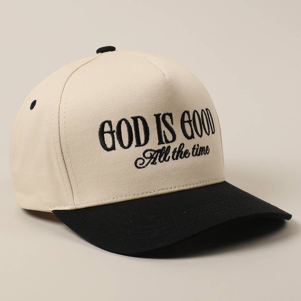God Is Good All The Time embroidery trucker hat back mesh detail