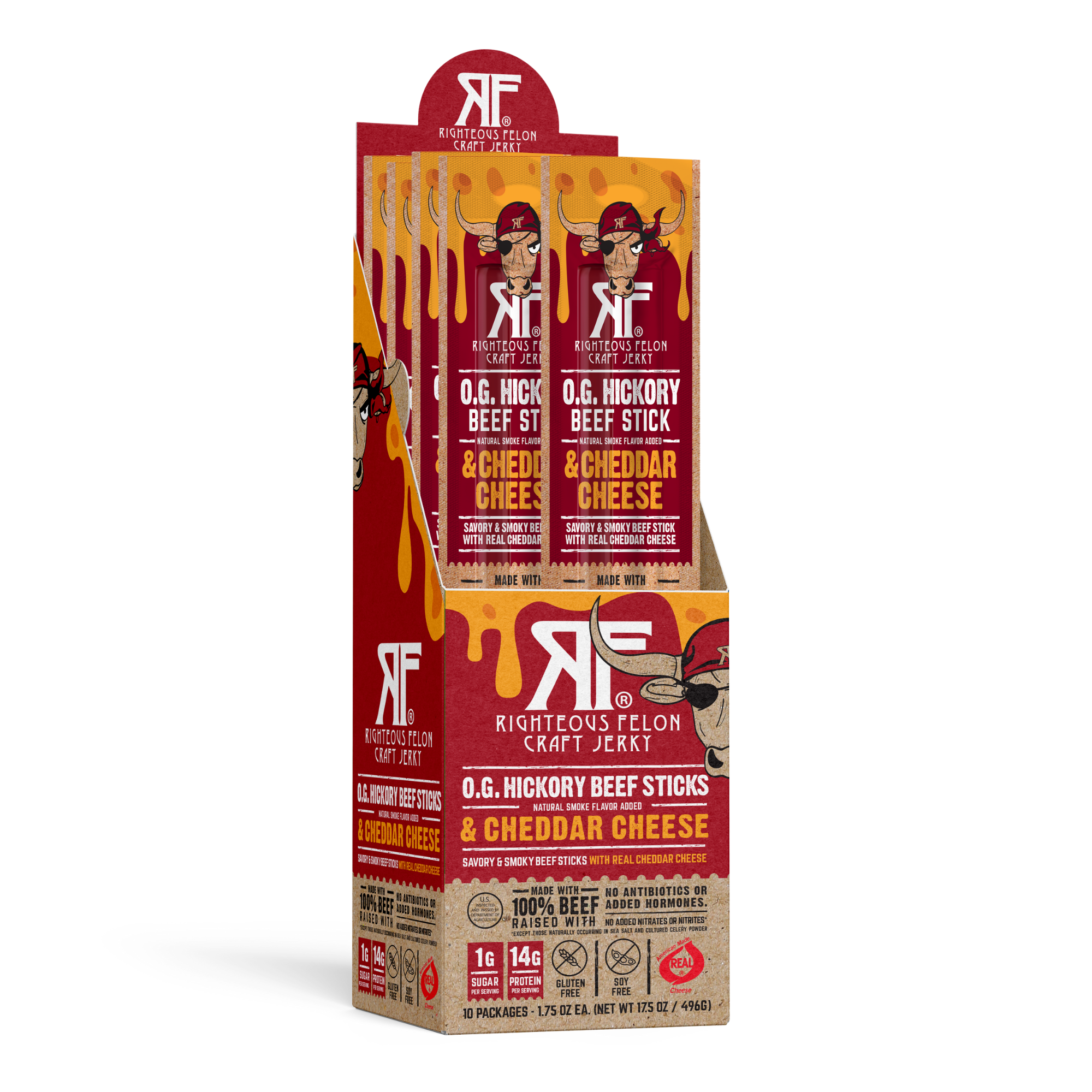 Righteous Felon Beef and Cheddar Cheese Stick Combo 10 pack
