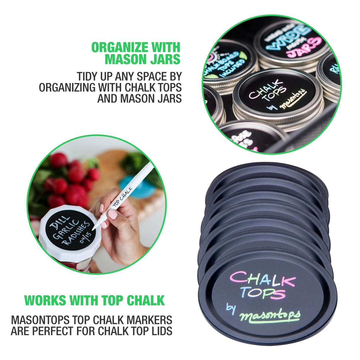 Masontops - Regular Mouth Chalk Top Blackboard Labelling Lids for Mason Jars