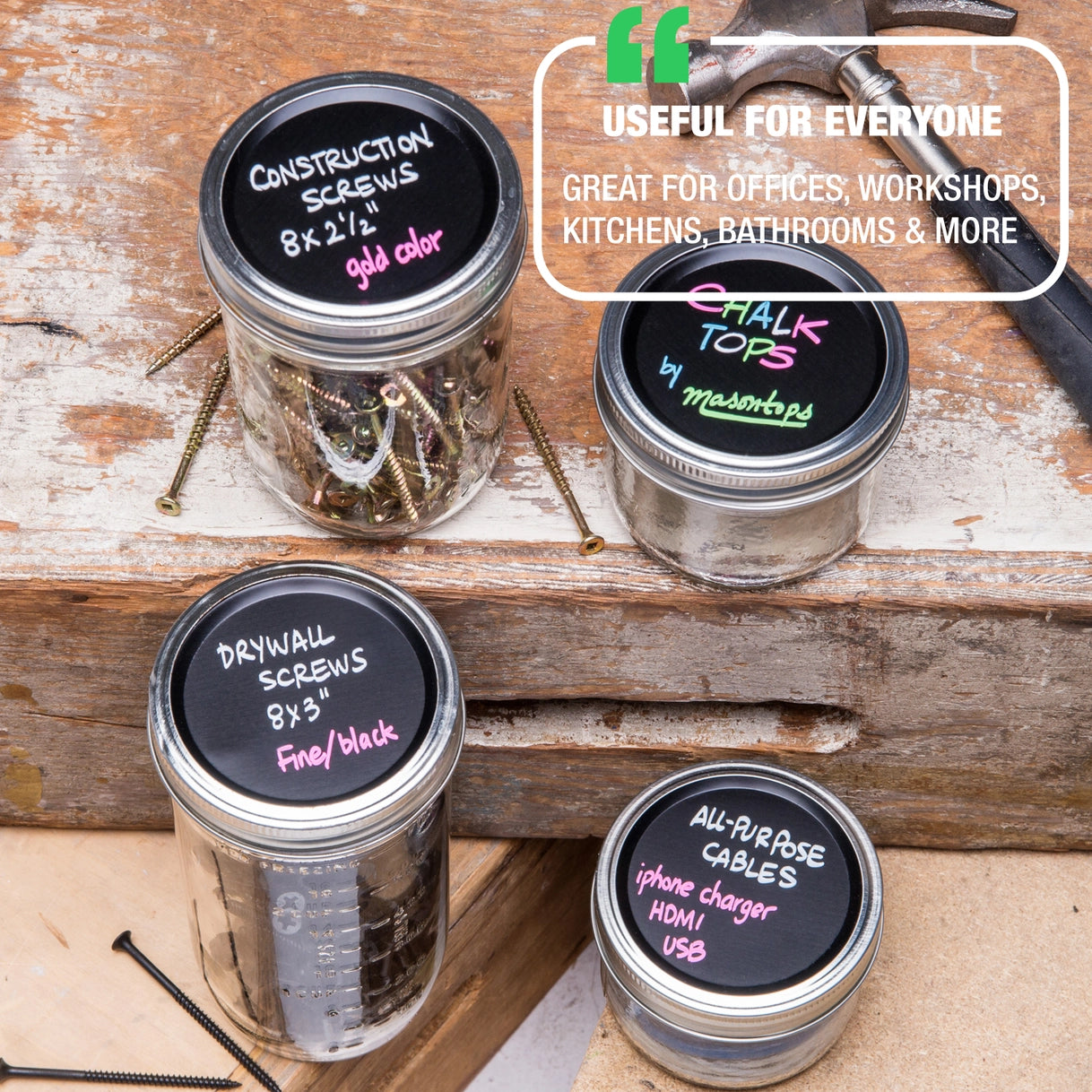 Masontops - Regular Mouth Chalk Top Blackboard Labelling Lids for Mason Jars