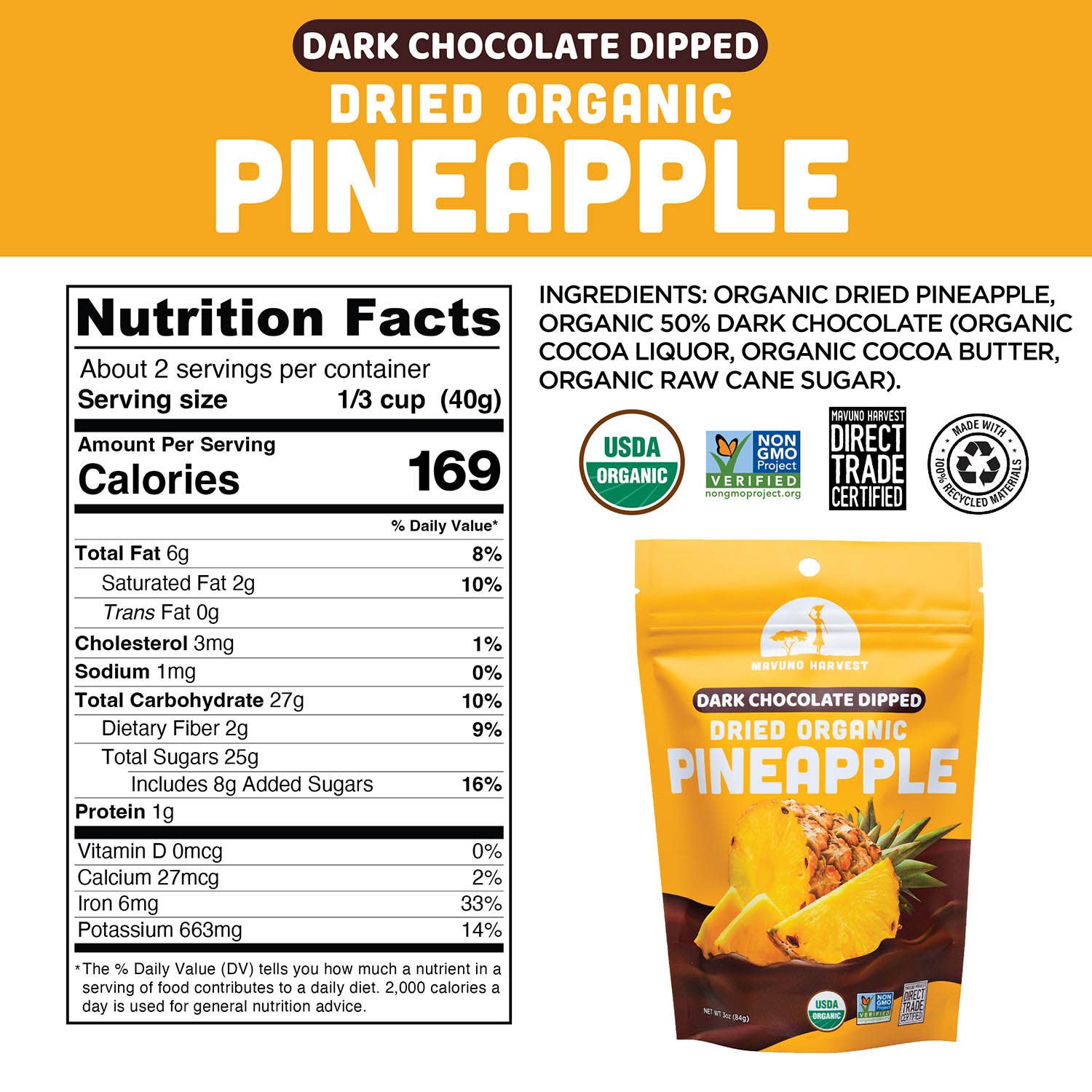 Organic Dark Chocolate Dipped Dried Pineapple