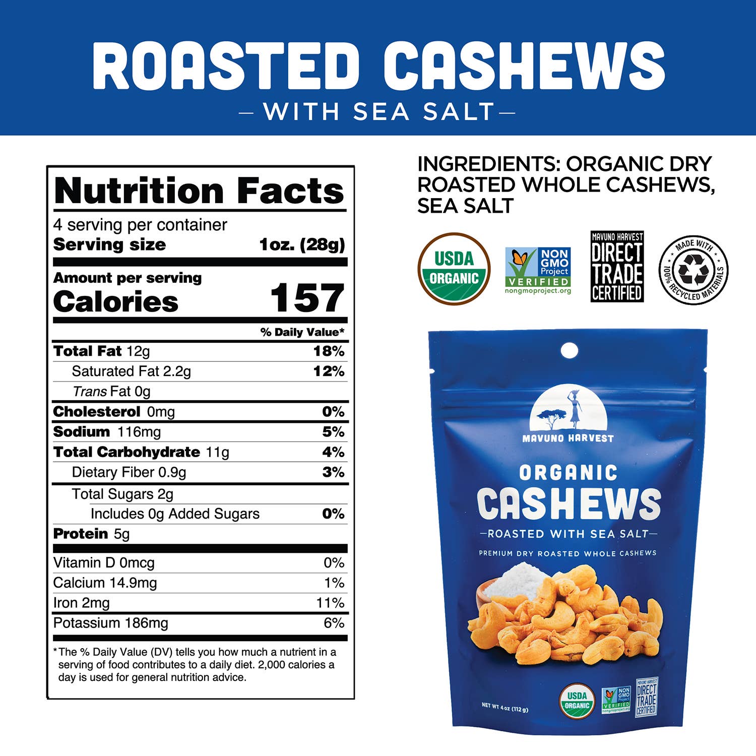 Organic Roasted Cashews with Sea Salt