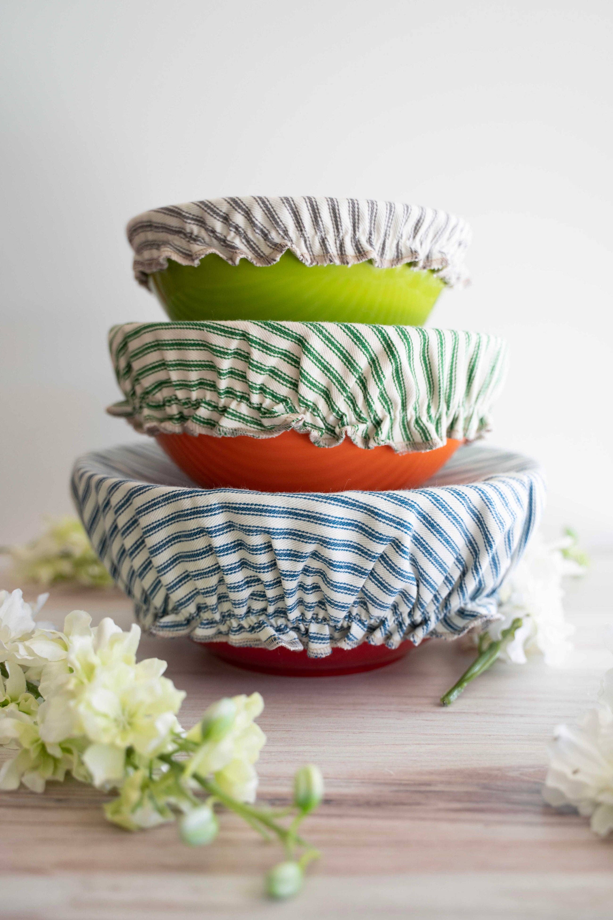 Reusable Bowl Covers, set of three- ticking stripes