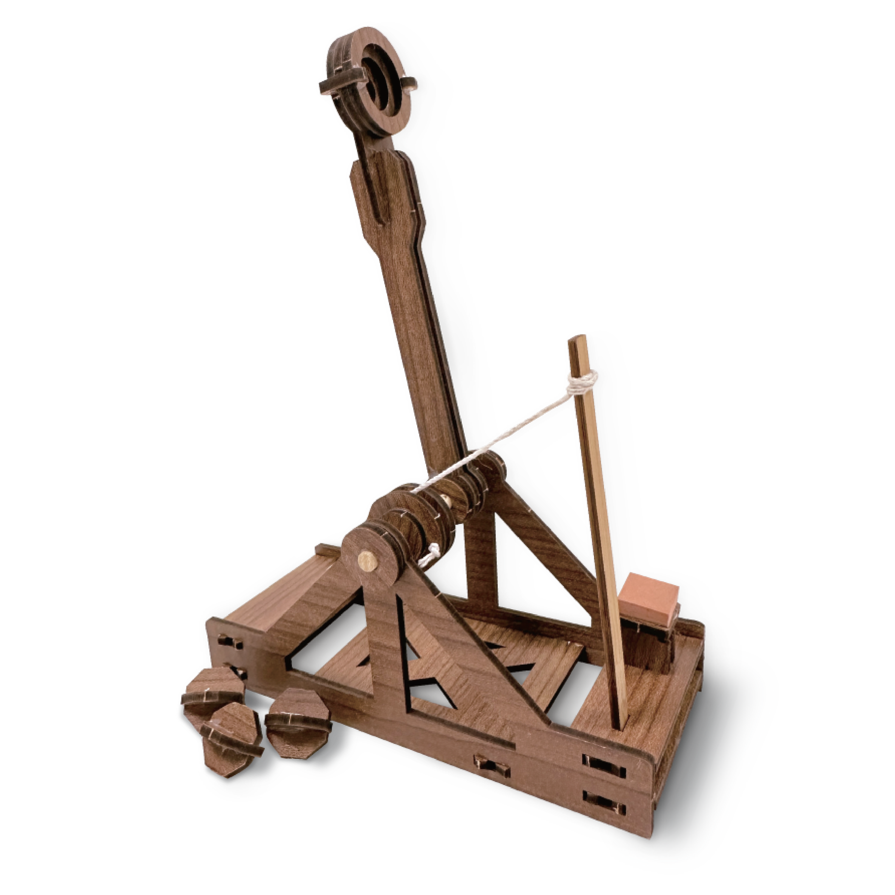 Mini Catapult wooden model building kit close-up