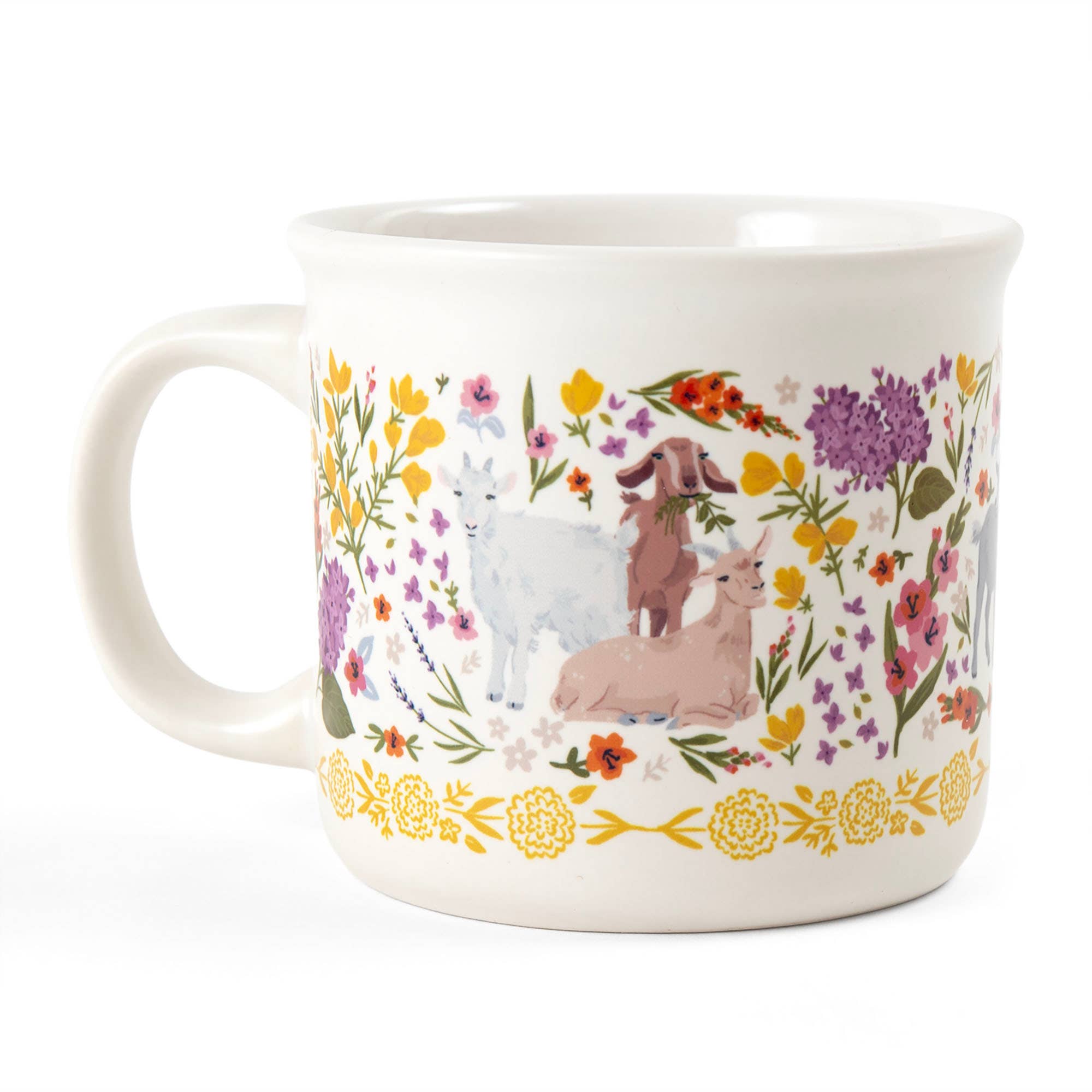 Goat Folk Floral Mug with colorful floral and goat design