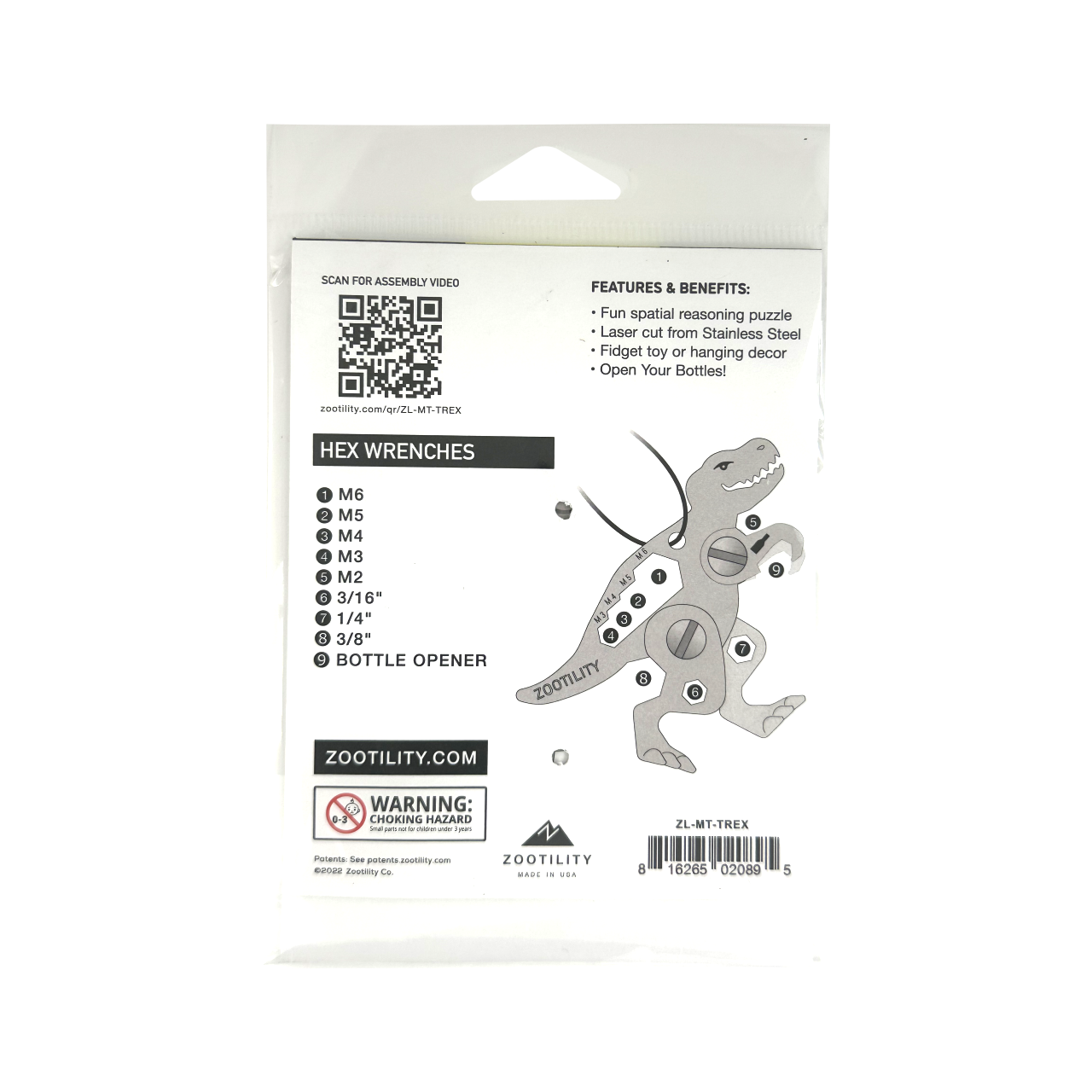 Tyrannosaurus HEX Multi-Tool - Metal TekPet DIY Keychain Kit