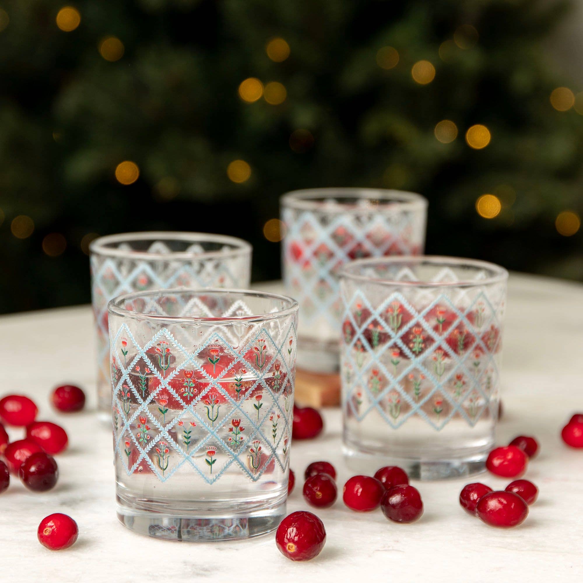 Scandinavian Folk Floral Diamond Short Juice Glass