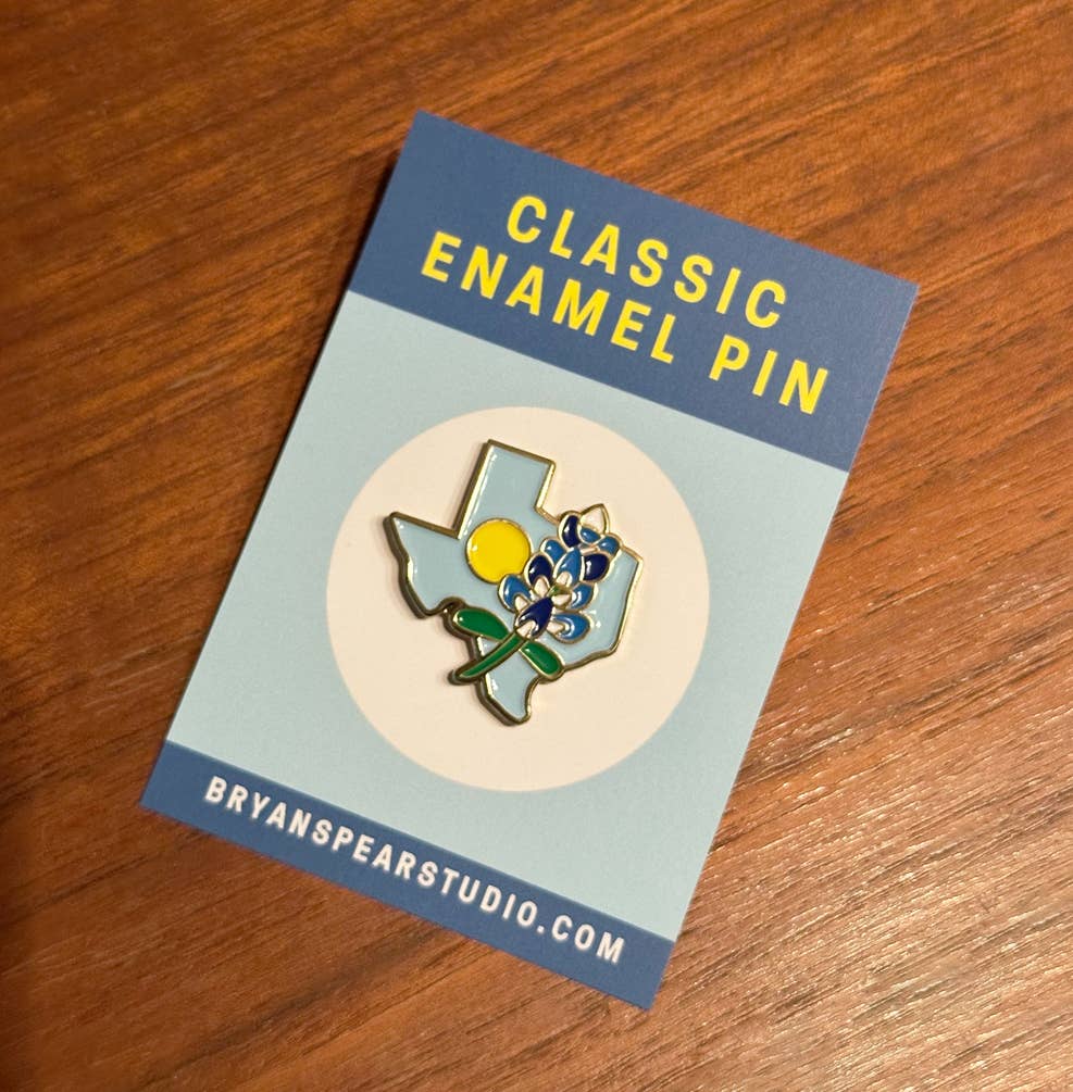 Texas Bluebonnet Pin on display