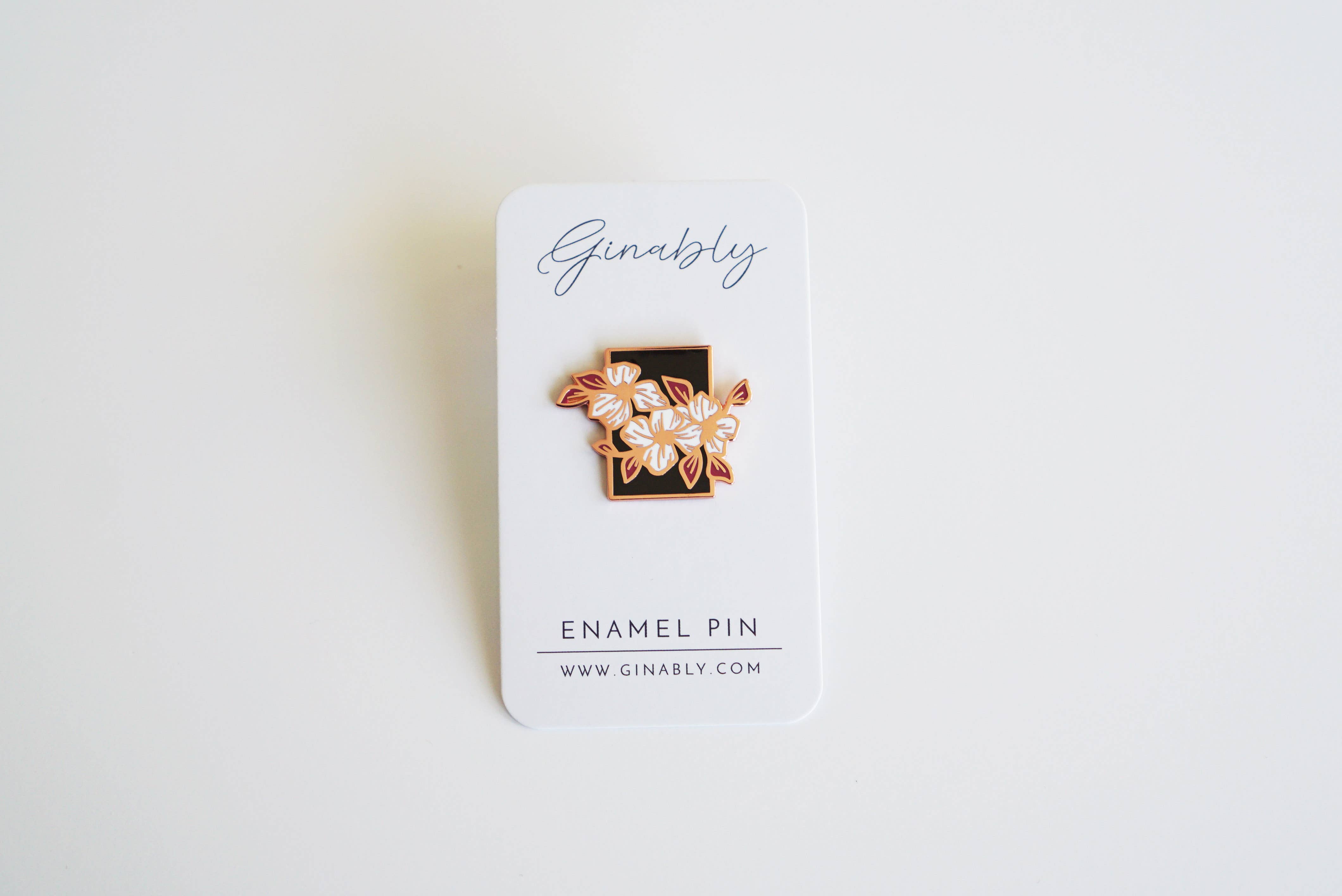 Black and White Floral Copper Plated Enamel Pin