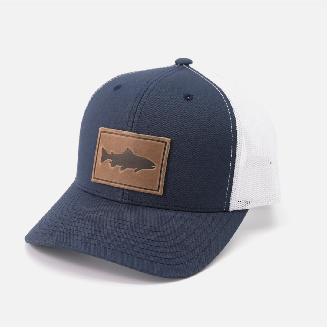 Trout Hat leather patch trucker cap fourth color angled