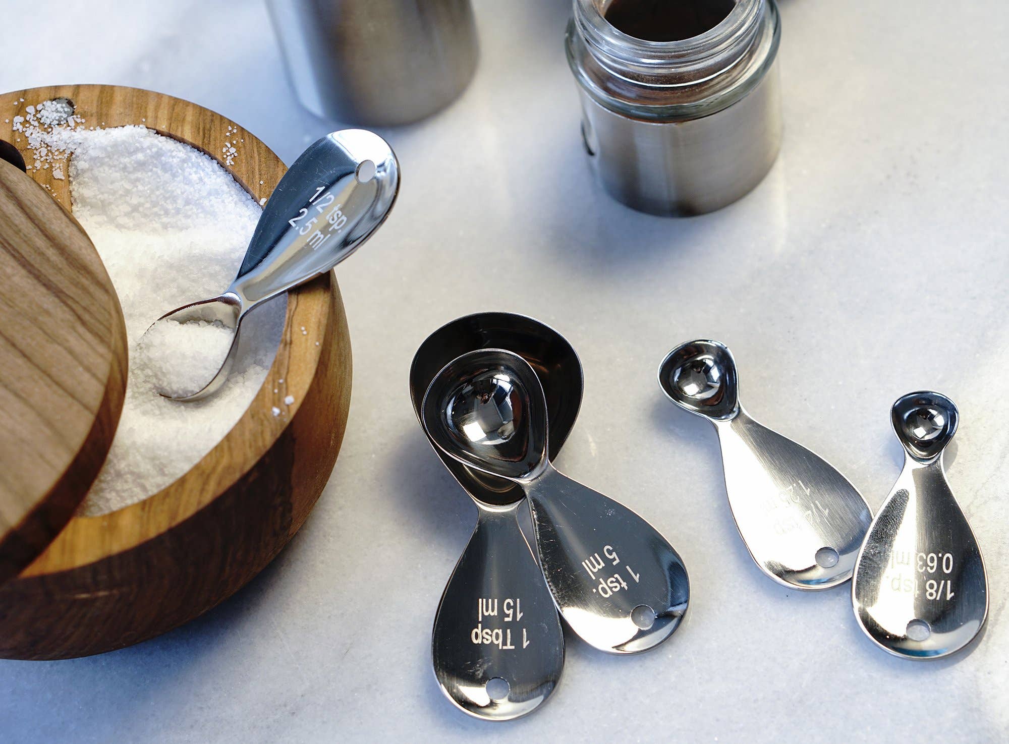Teardrop measuring spoon set nested together