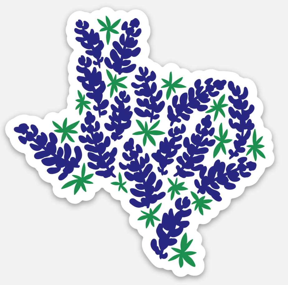 Texas State Bluebonnet sticker with state outline