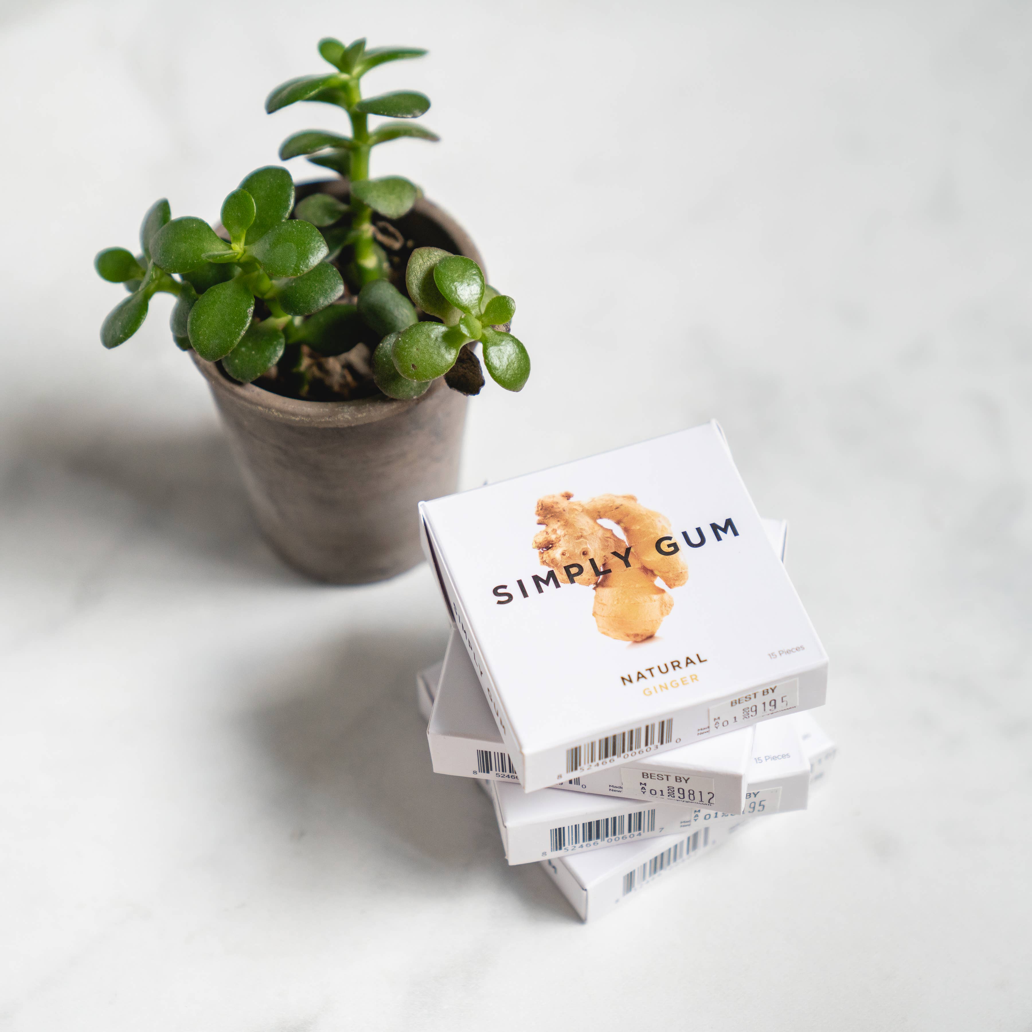 Ginger chewing gum package front with natural ingredients