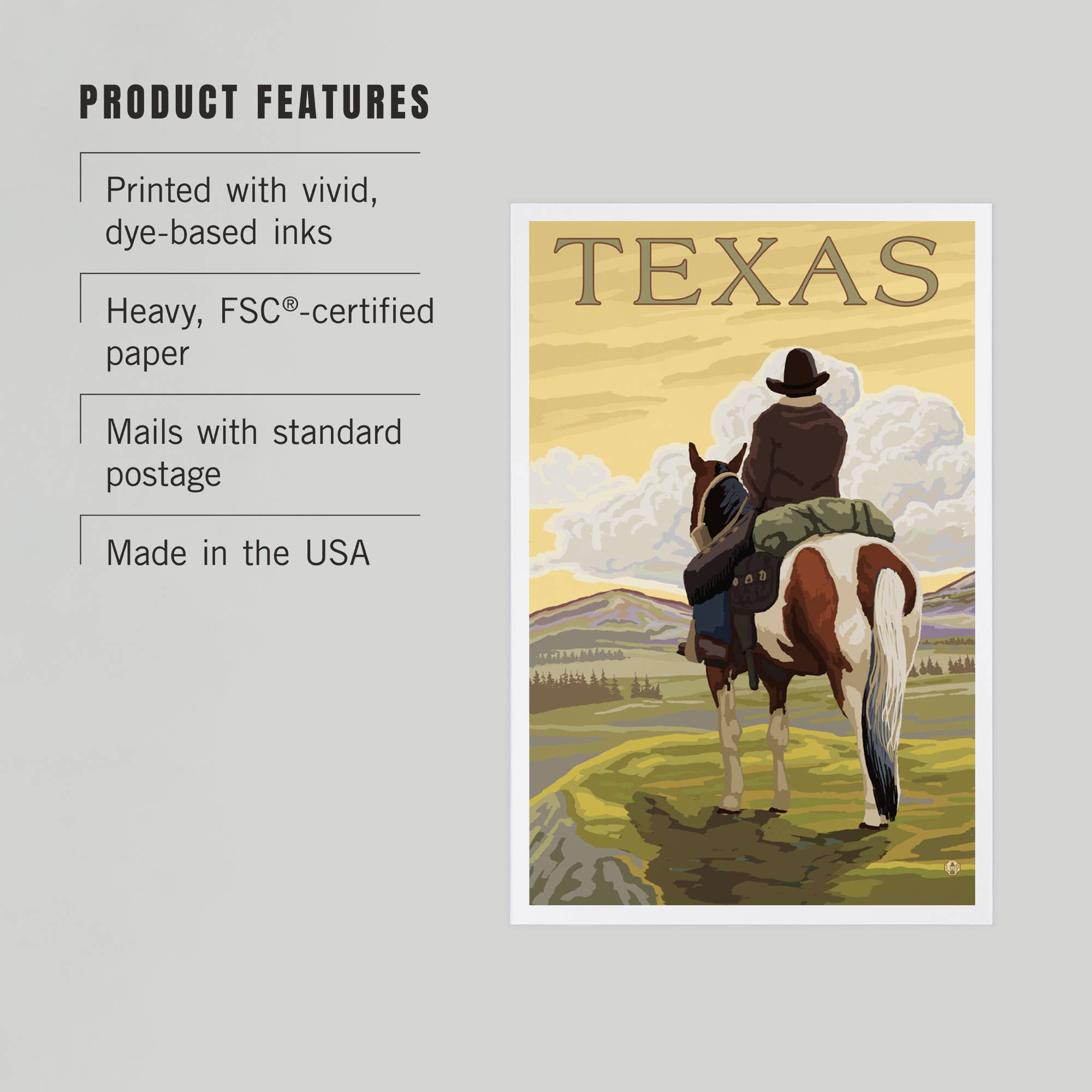 PREMIUM POSTCARDS Texas, Cowboy on Ridge