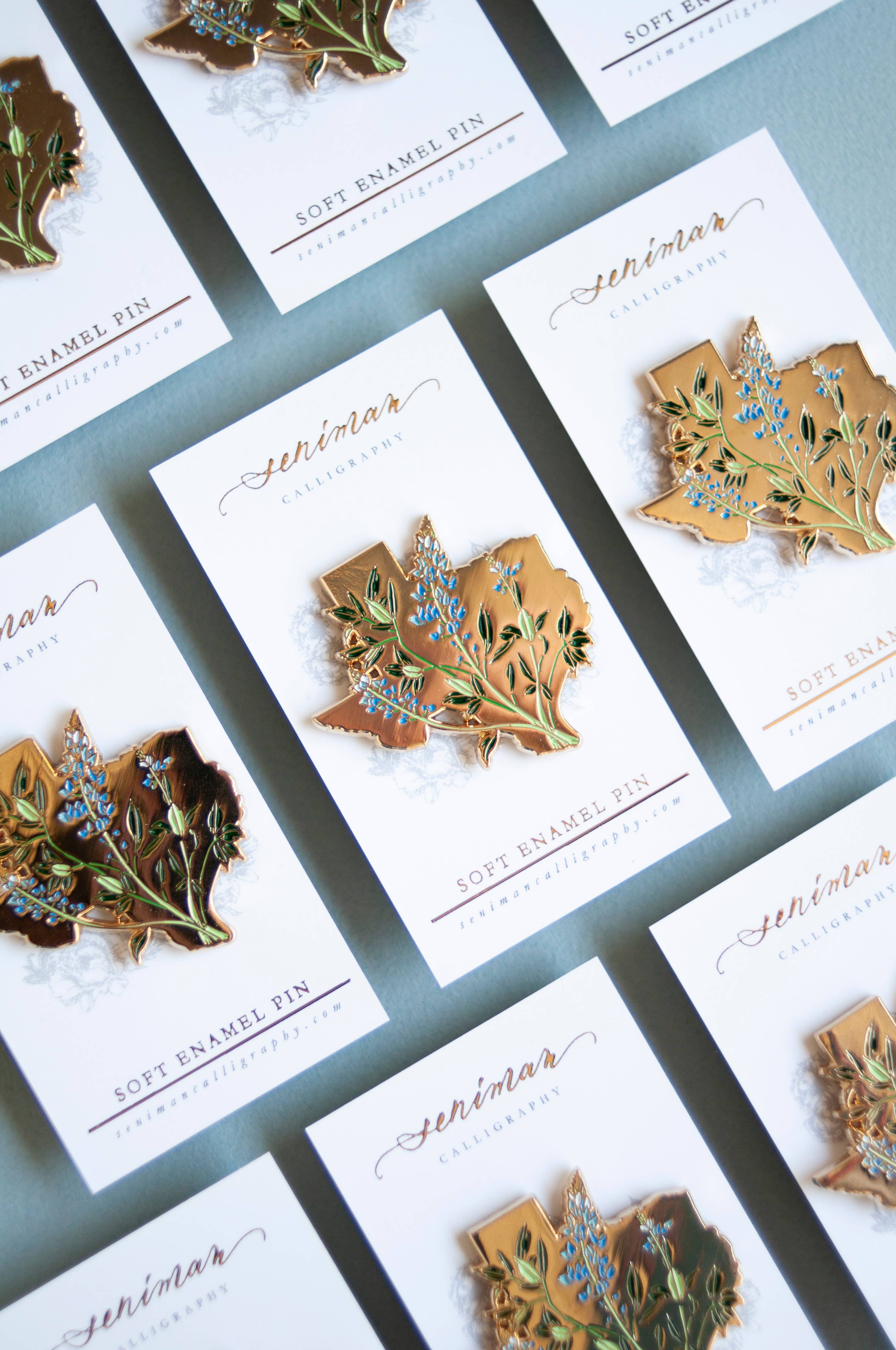 Texas Bluebonnet gold enamel pin
