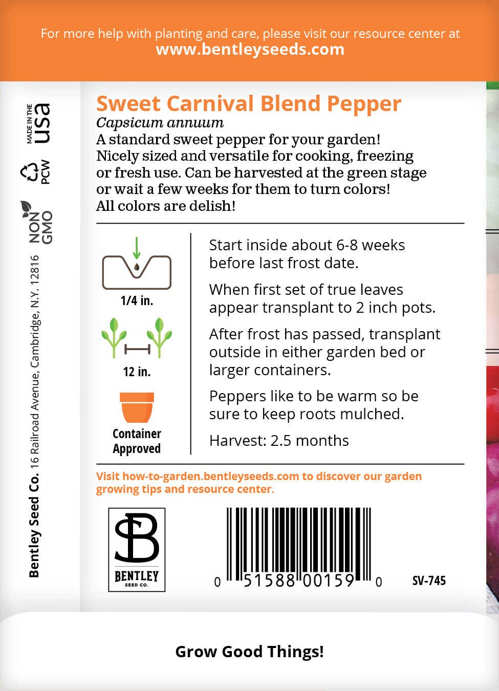 Brim Seed Co. Sweet Carnival Blend Pepper seed packet back
