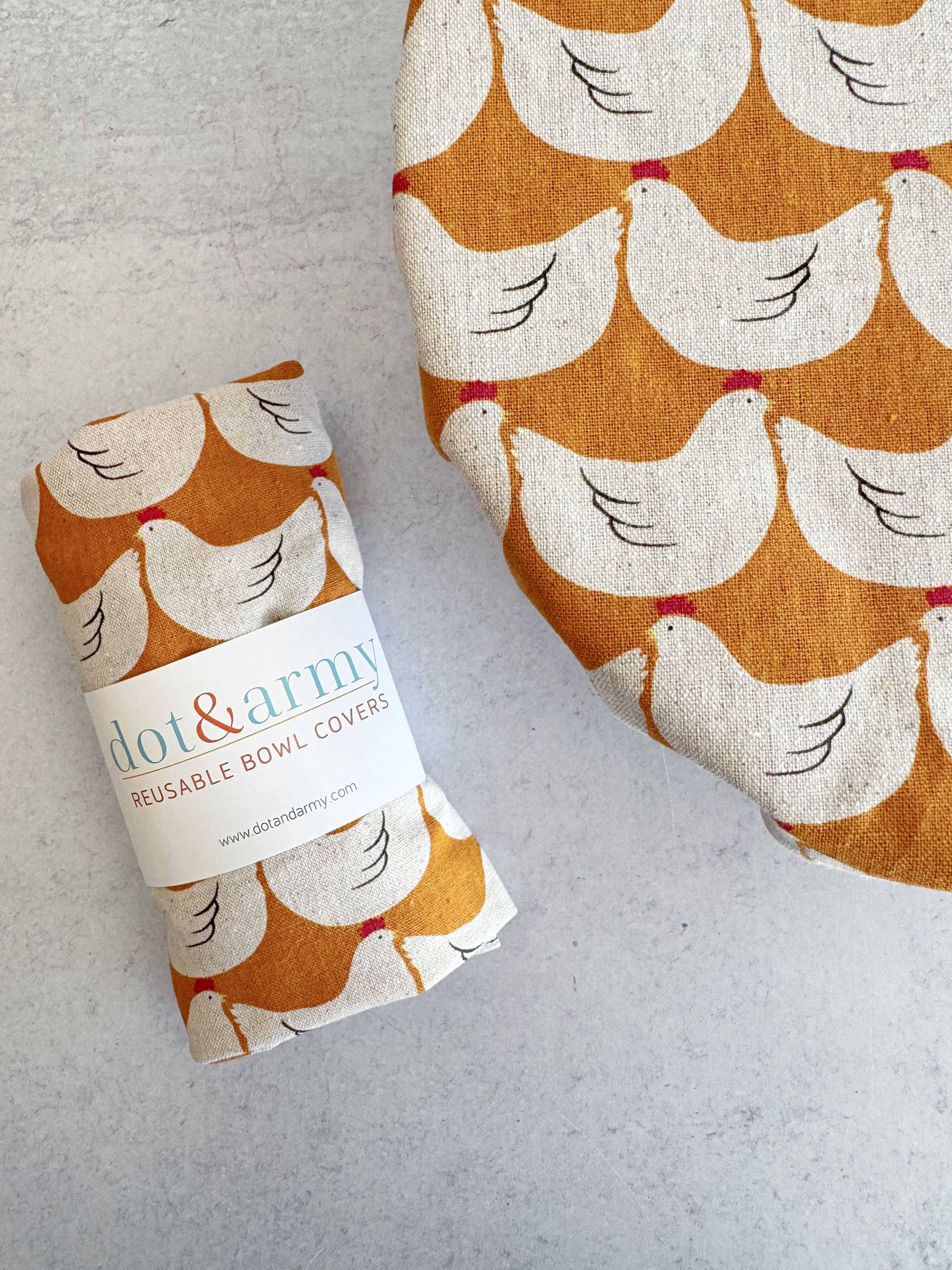 Reusable bowl cover with poppy pattern detail view