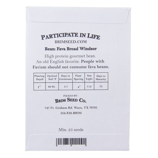 Brim Seed Co. - Fava Broad Windsor Bean Heirloom Seed