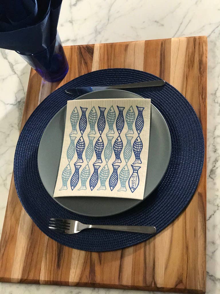 Catch of the Day Blue Swedish Cloth with fish design