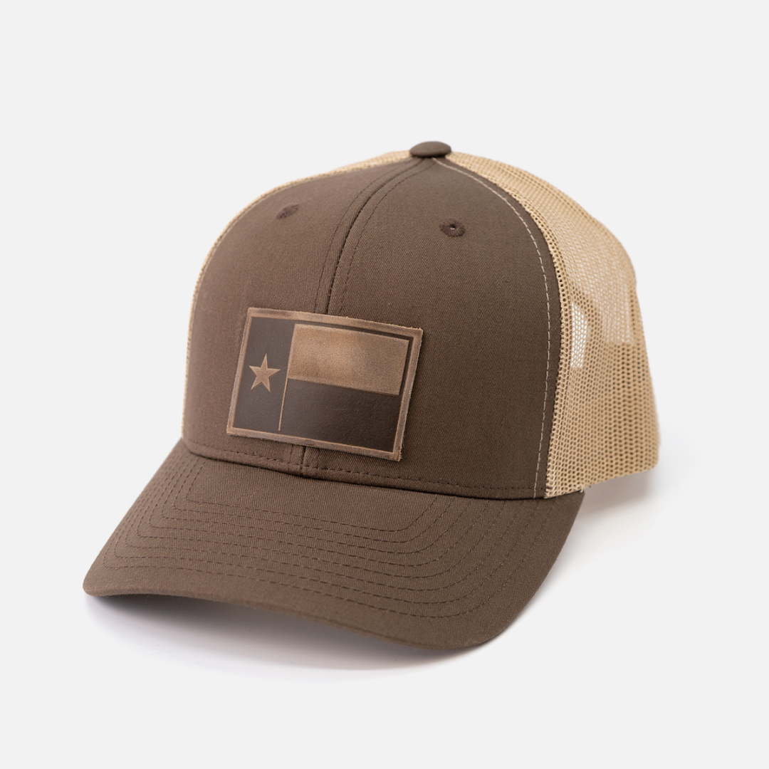 Texas Flag Hat | Leather Patch Snapback: Black
