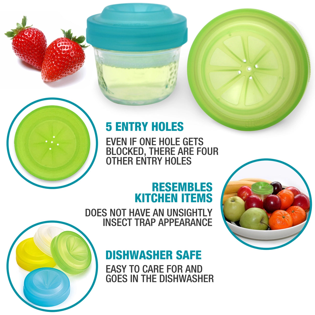 Masontops - Regular Mouth Trap Cap Fruit-Fly Catching Lids for Mason Jars