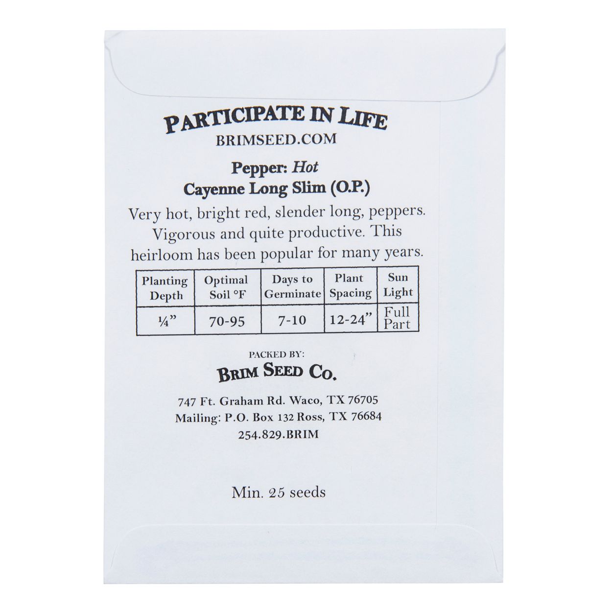 Brim Seed Co. - Hot Long Slim Cayenne Pepper Heirloom Seed