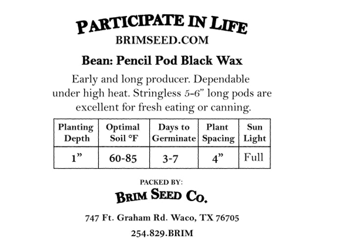 Brim Seed Co. - Pencil Pod Black Wax Bean Heirloom Seed