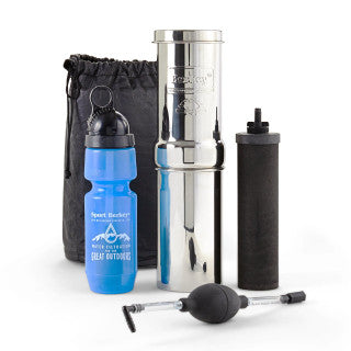 Berkey - Go Berkey Water Filter Kit with 1 Qt. Berkey Gravity Fed Water Filter System, Berkey Sport Bottle and Black Berkey Primer