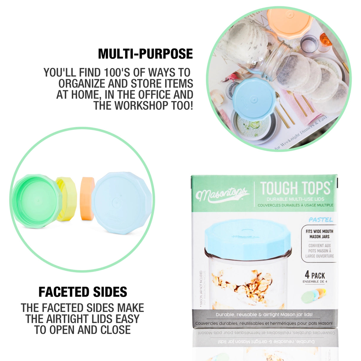 Masontops - Wide Mouth Pastel Tough Top Plastic Mason Jar Lids