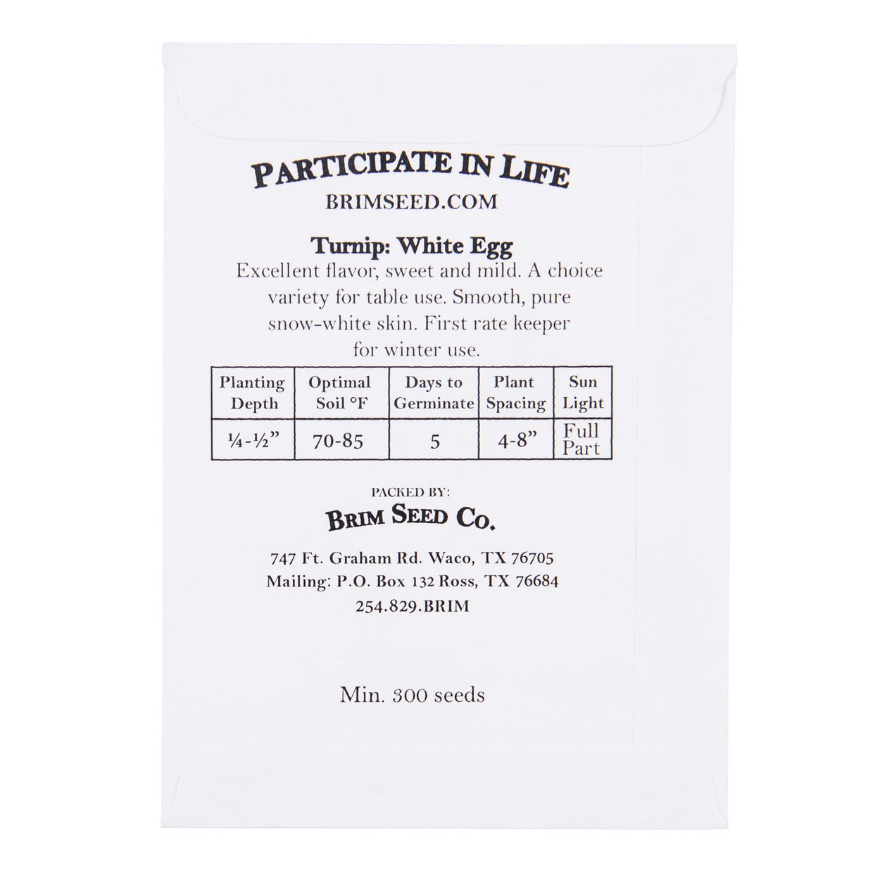 Brim Seed Co. - White Egg Turnip Heirloom Seed