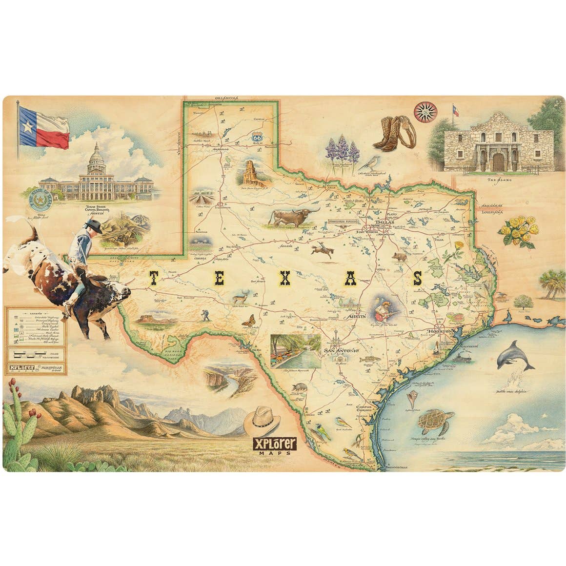 XPLORER MAPS - Texas Single Panel Wood Sign