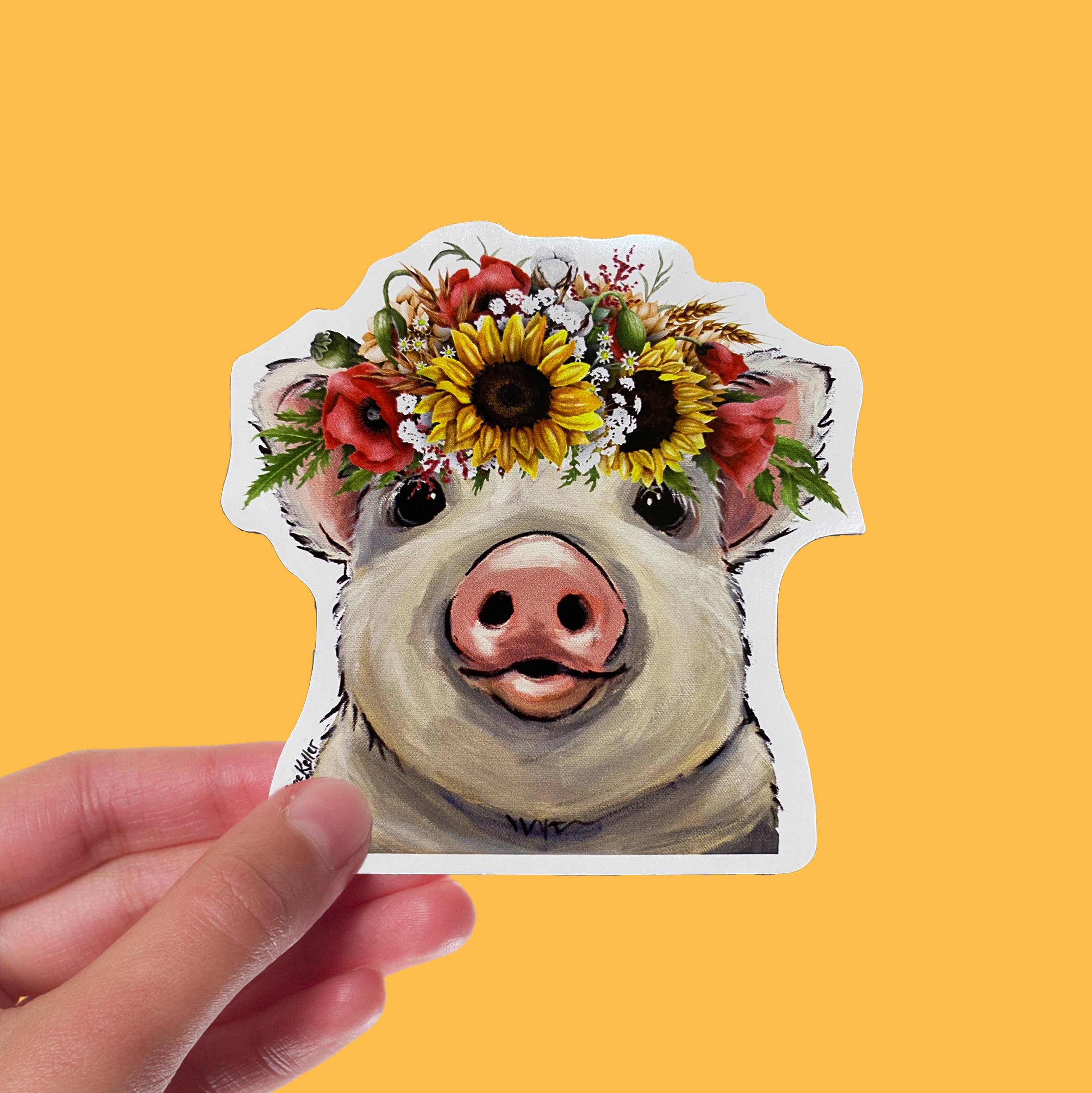 Sunflower Pig Sticker, 4"