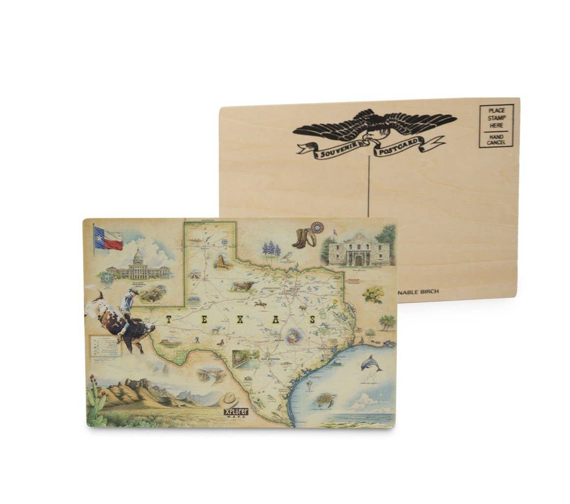 XPLORER MAPS - Texas Wooden Postcard