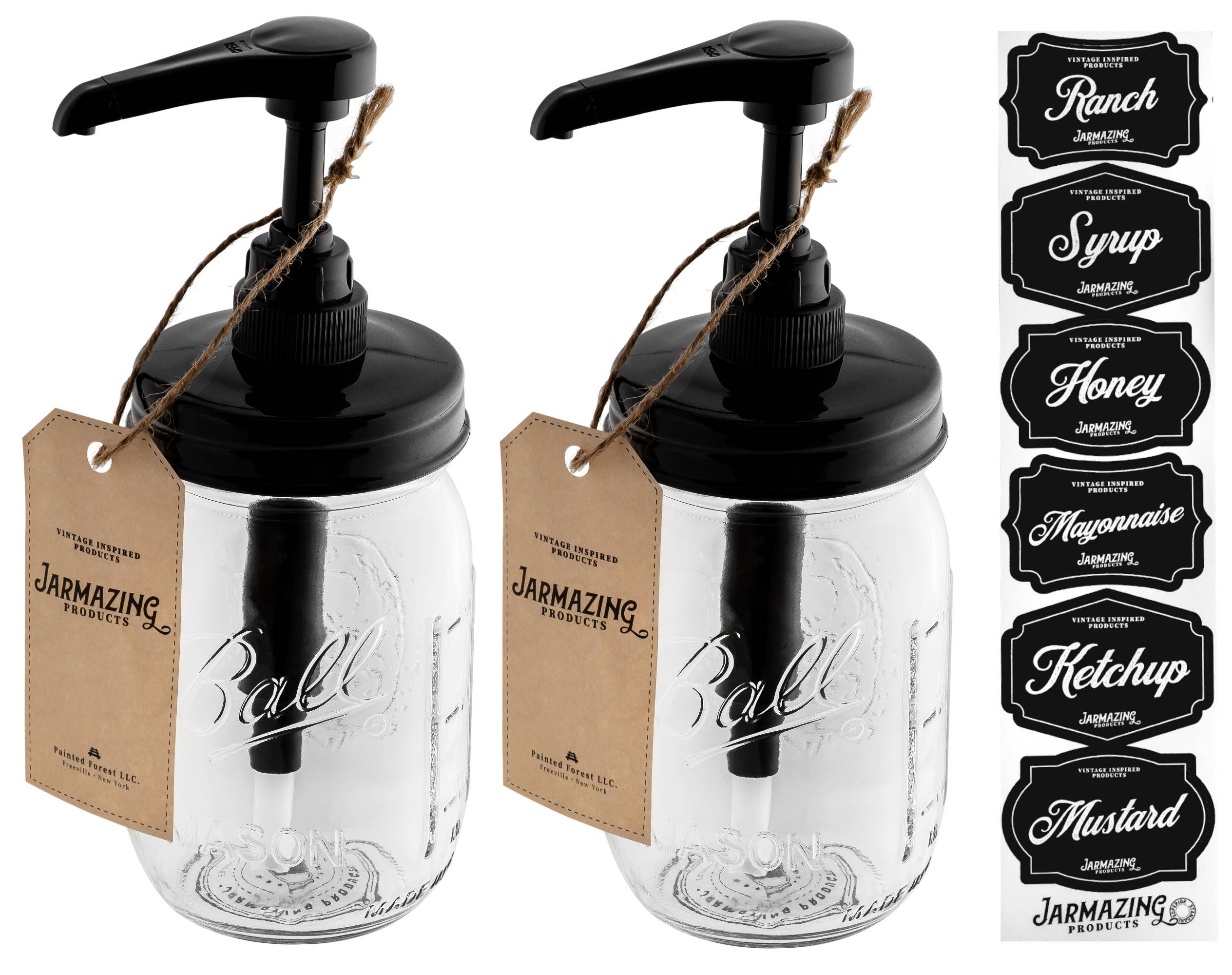 Ball Jar Syrup Dispenser - 2 Pack - 16 oz - Food Grade Pump