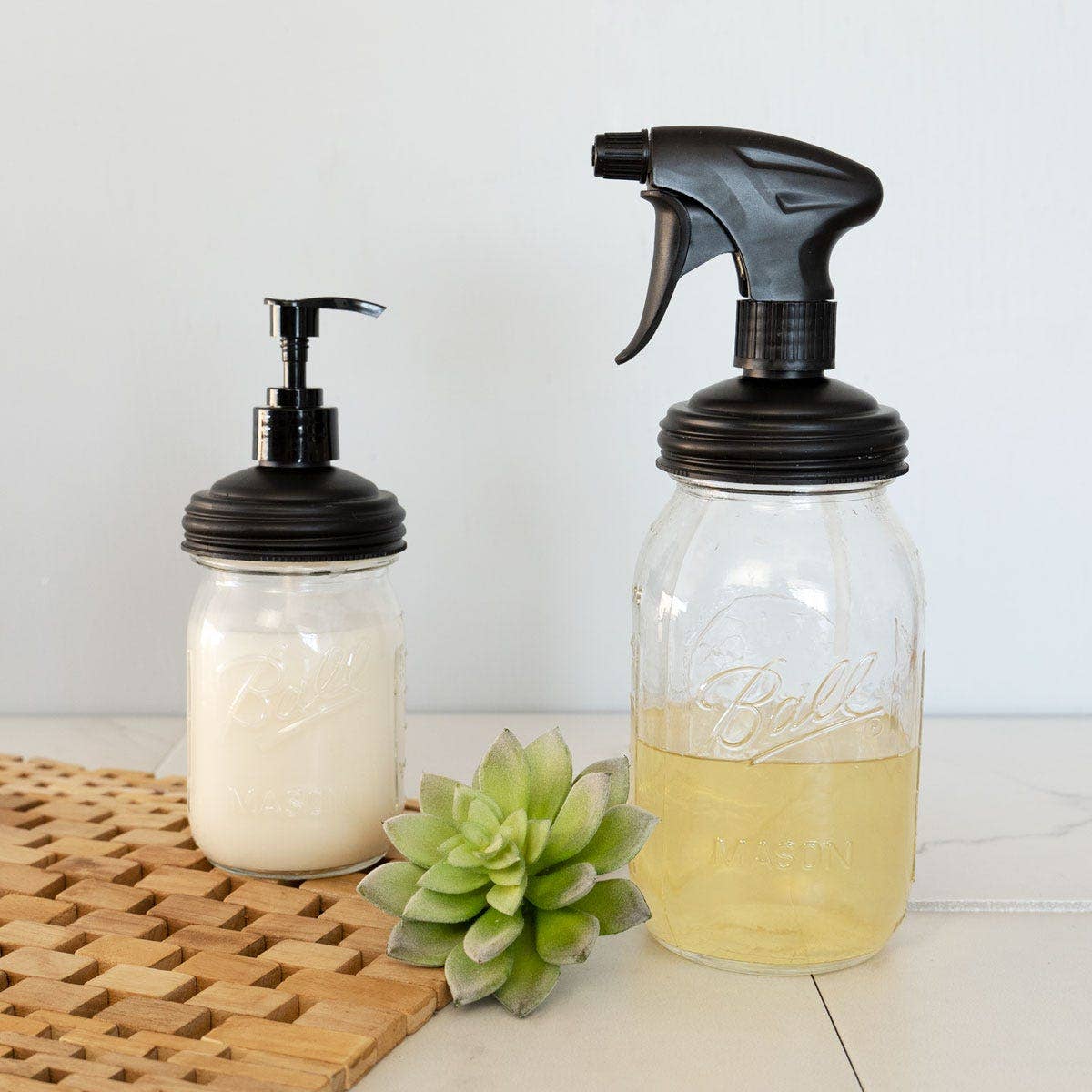 reCAP Mason Jar - Black Regular Mouth Sprayer & Pump Lid Set