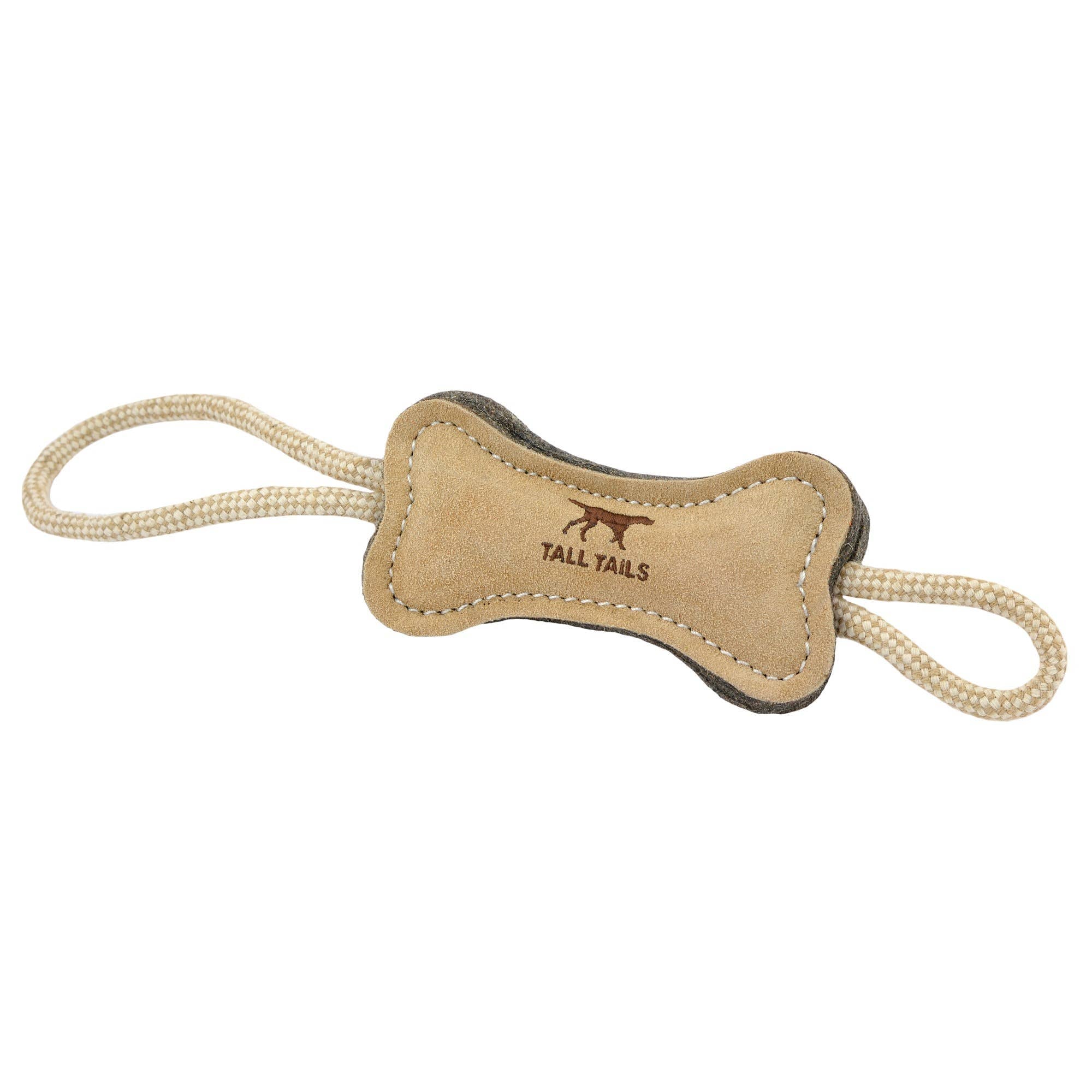 Tall Tails - 16" Natural Leather & Wool Bone Tug Toy