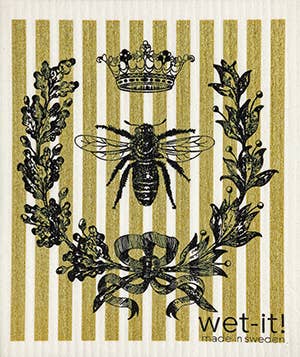 French Bee Black and Gold Swedish Cloth