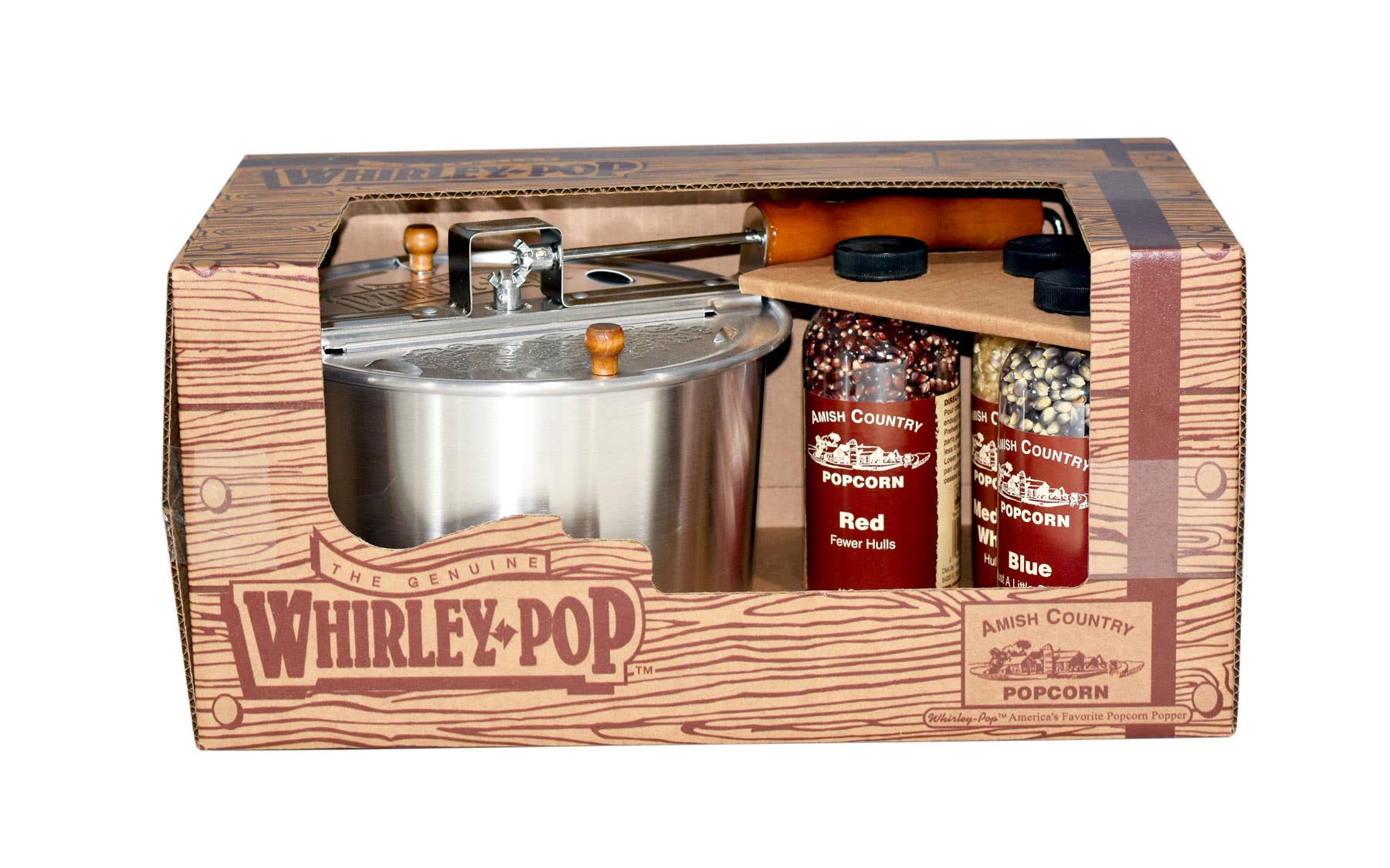 Amish Country Popcorn - Whirley Pop Gift Set w/ 14oz Bottles of Popcorn