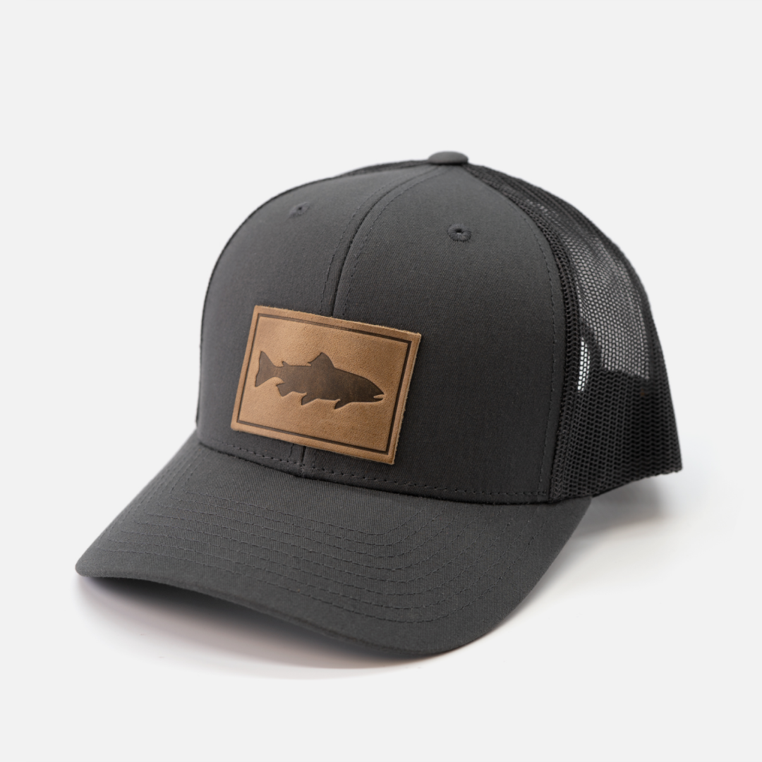 Trout Hat | Leather Patch Snapback: Charcoal