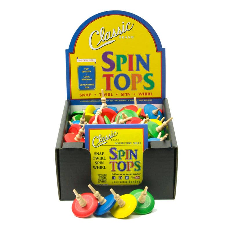 Classic Wooden Spin Top 72 unit impulse display box