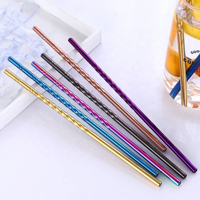 Spiral Straw - Straight - Rainbow - 215x6mm -Reusable Straw