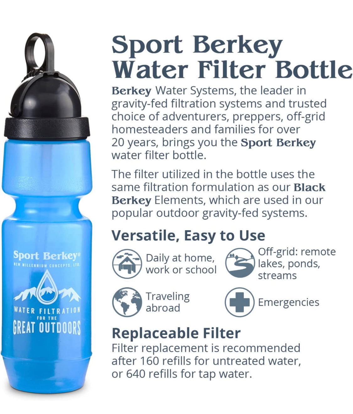 Berkey - Sport Berkey Filtered Water Bottle 22 oz.